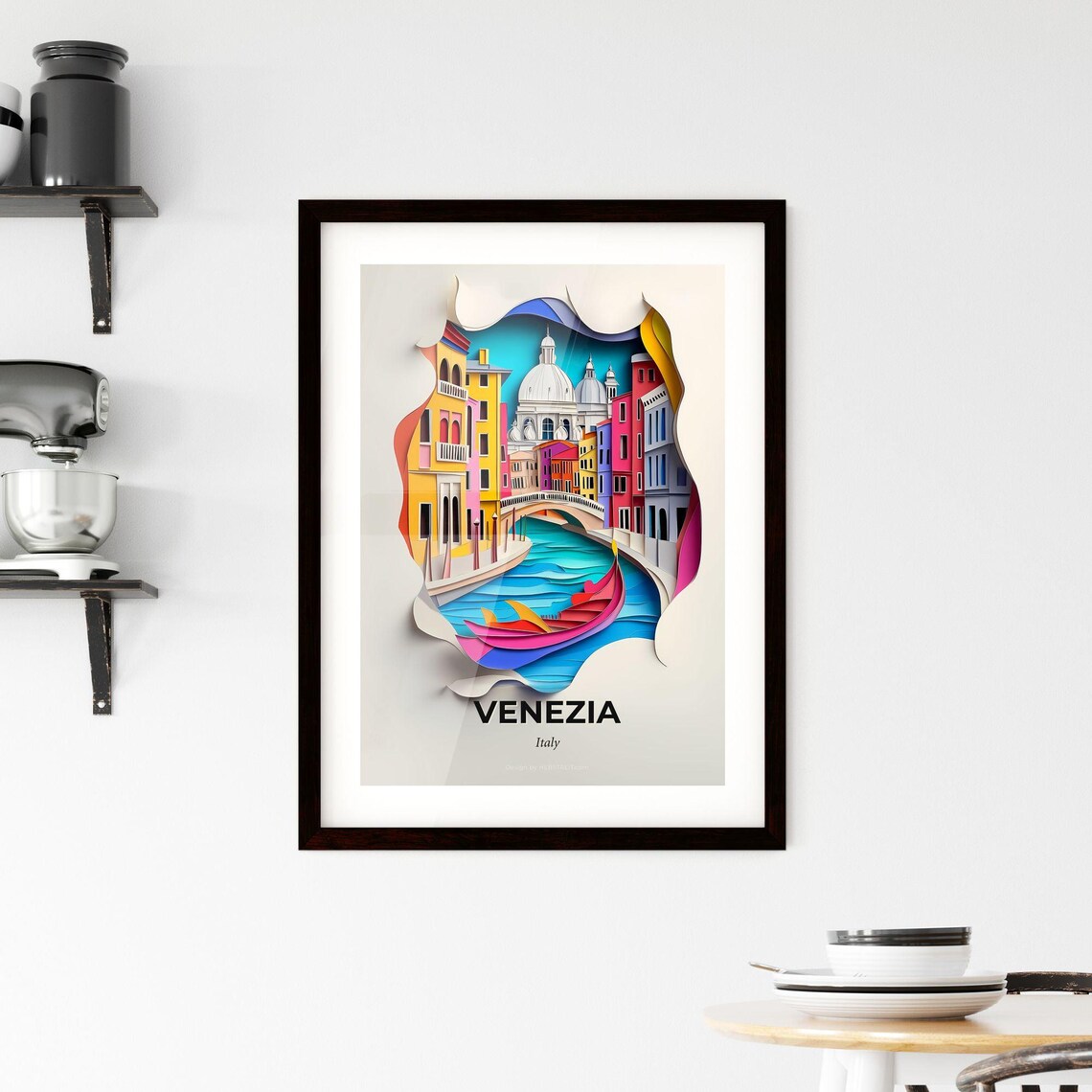 Venezia Italy Canal Gondola Basilica Dome Vivid Paper Cut Poster - Image 2