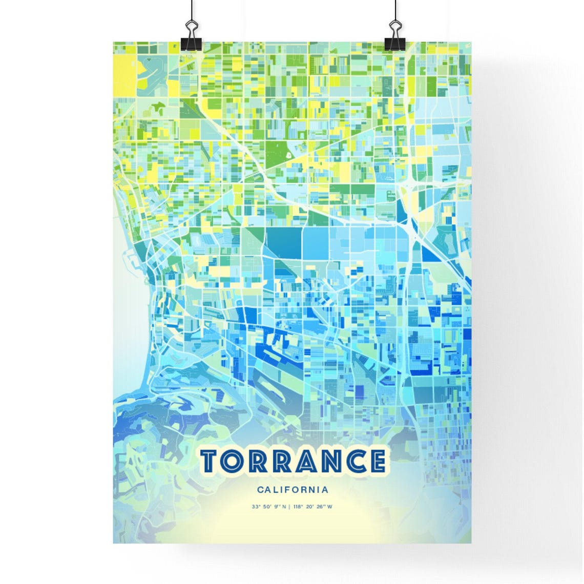 Torrance California Expressive Blue City Street Map Art Poster - Image 2