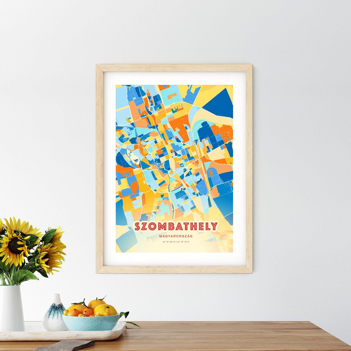 Szombathely Hungary Modern Geometric Blue Orange City Map Art Poster - Image 2