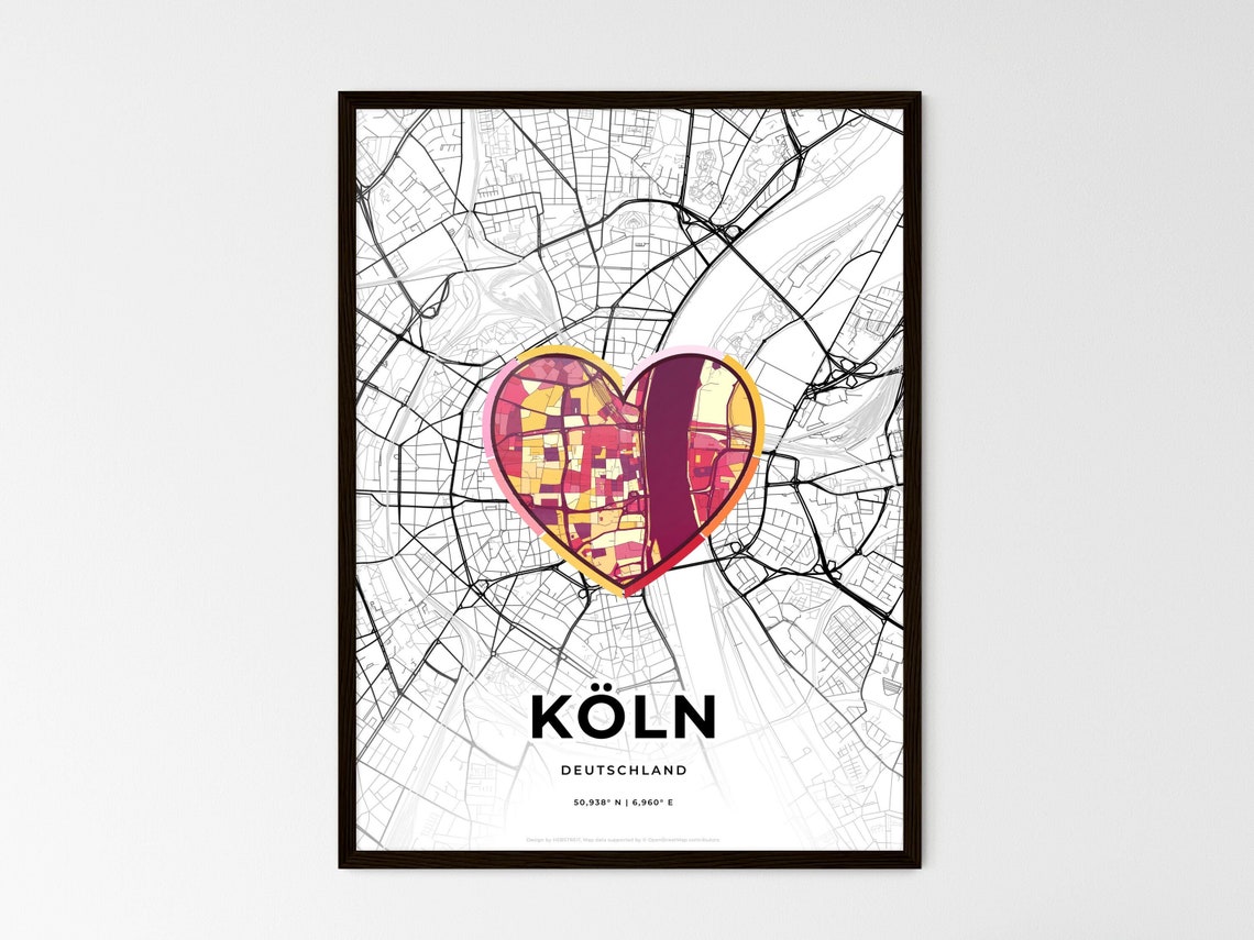 Köln Germany City Modern Minimalist Heart Street Map Art Poster