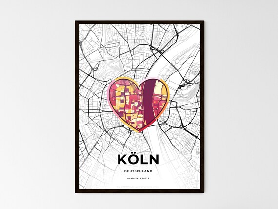 Köln Germany City Modern Minimalist Heart Street Map Art Poster