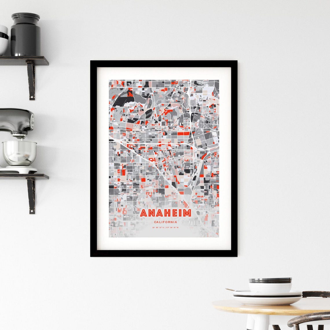 Anaheim California Expressive Red Bold Modern City Map Art Poster - Image 2