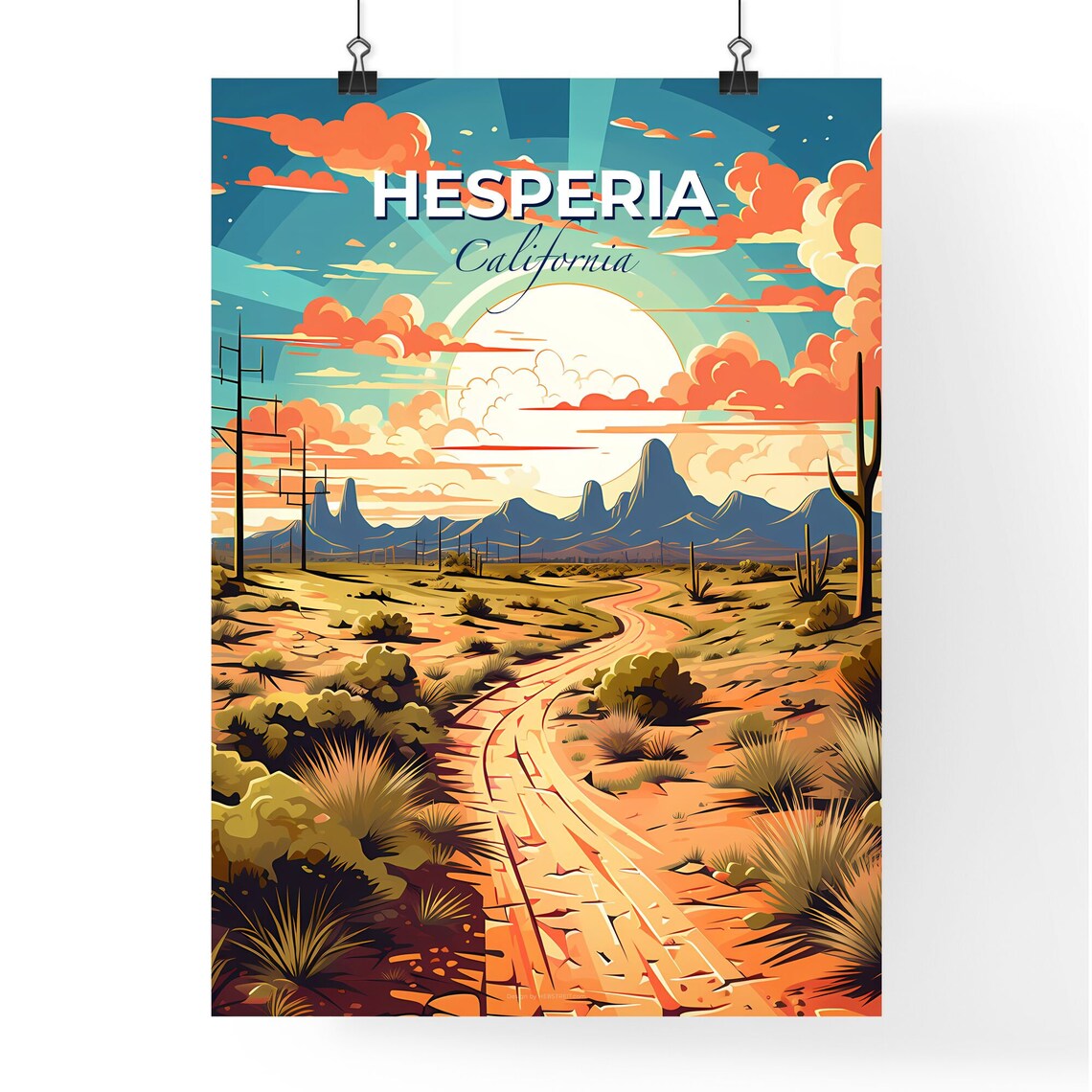 Hesperia California Desert Road Cacti Mountain Sunset Poster - Image 4