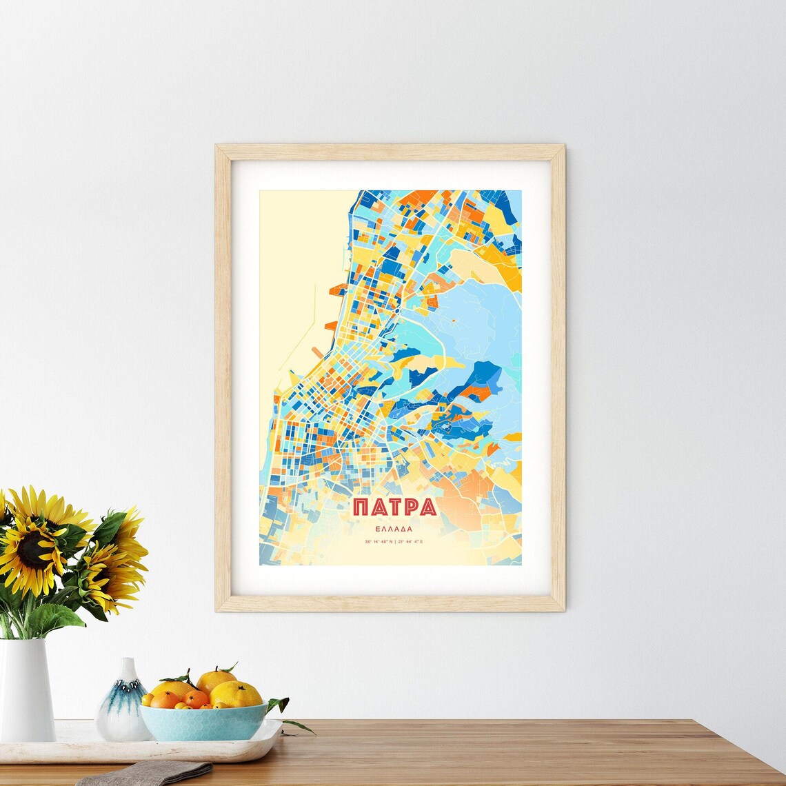 Patras Greece Coastal Modern Colorful City Map Blue Orange Poster - Image 2
