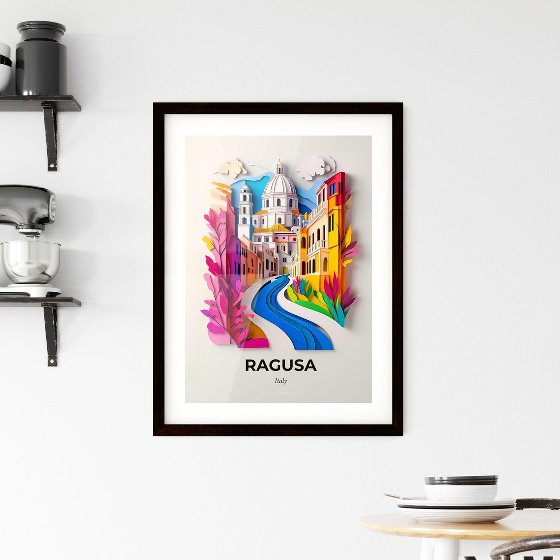 Ragusa Italy Colorful Paper Cut Cathedral Riverside Travel Poster - Image 2