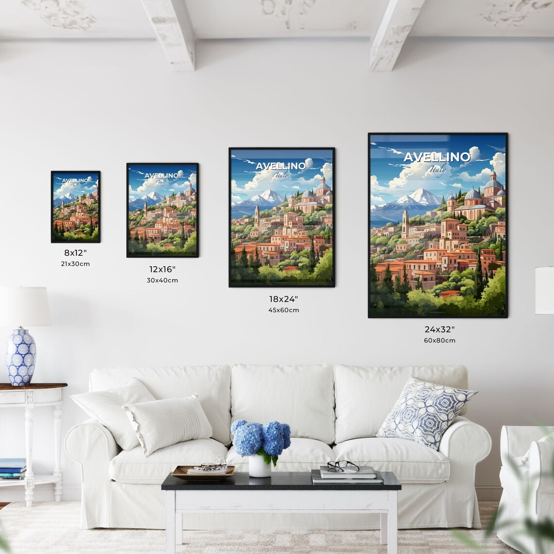 Avellino Italy Hill Town Church Domes Mountain Vintage Travel Poster - Image 3