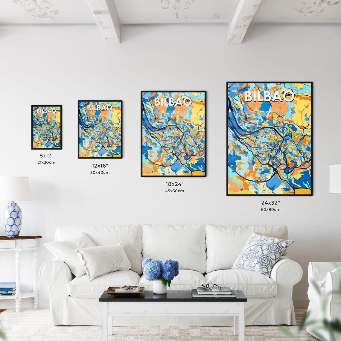 Bilbao Spain Colorful Blue and Orange City Street Map Poster - Image 3