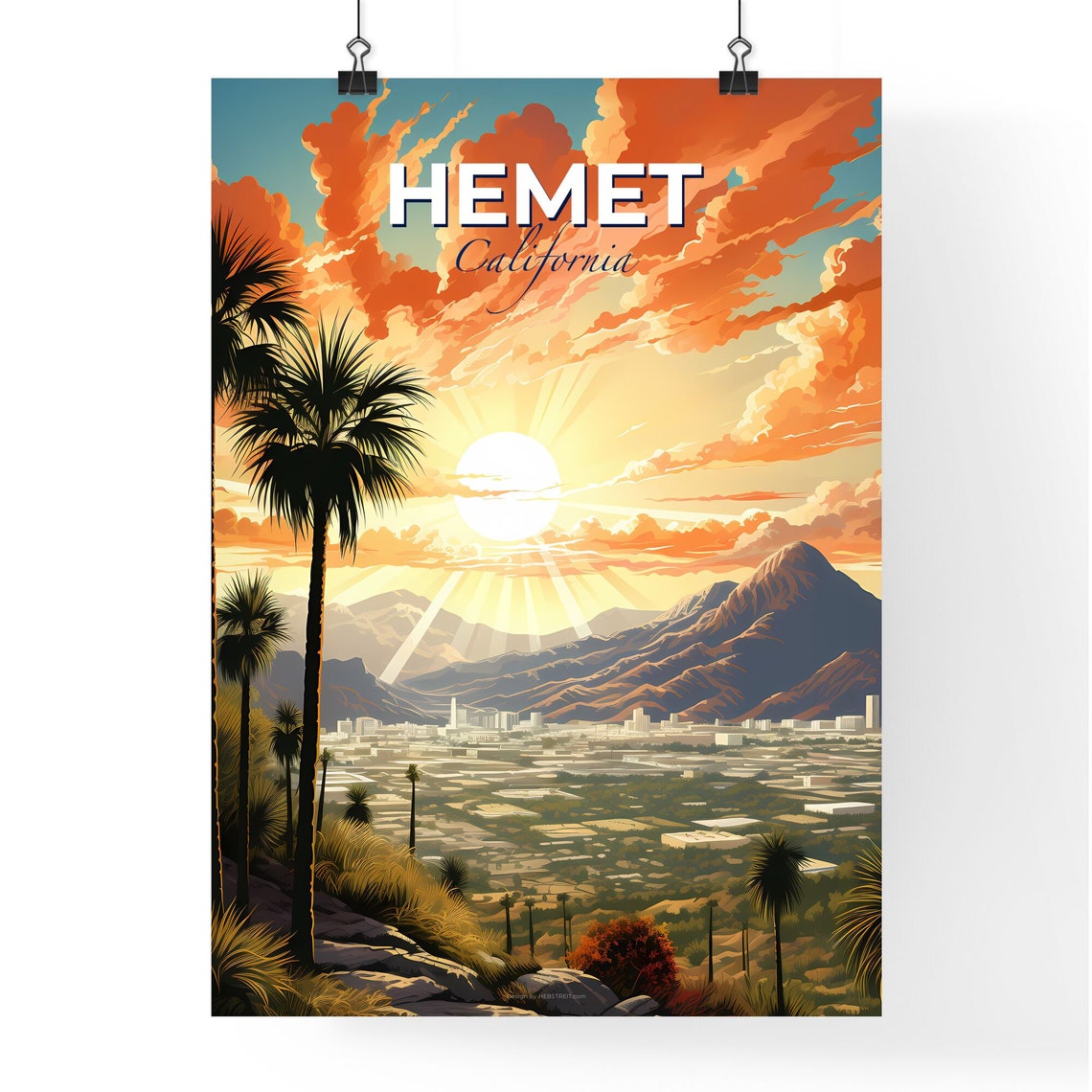 Hemet California Valley Sunset Panorama With Palm Trees Poster - Image 4