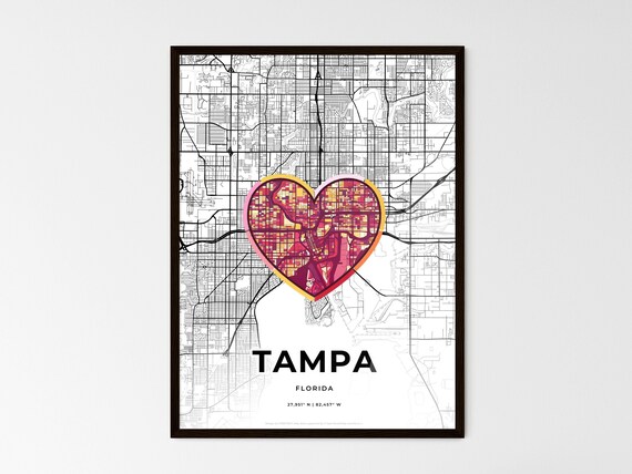 Tampa Florida Minimal City Map Colorful Heart Icon Art Poster