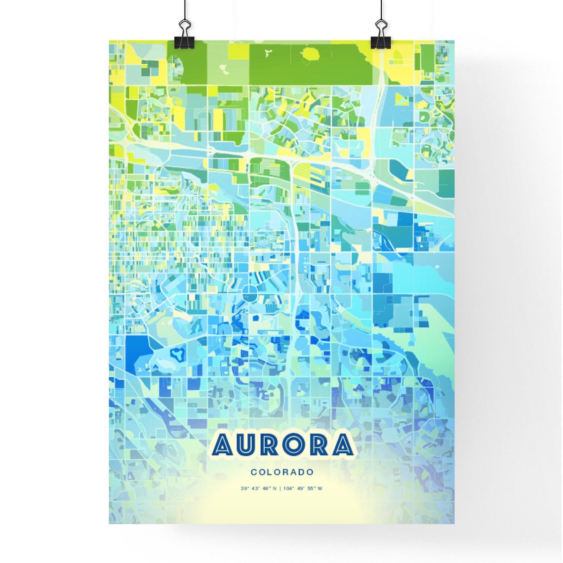 Aurora Colorado Bluish Gradient City Map Art Poster Customizable - Image 3
