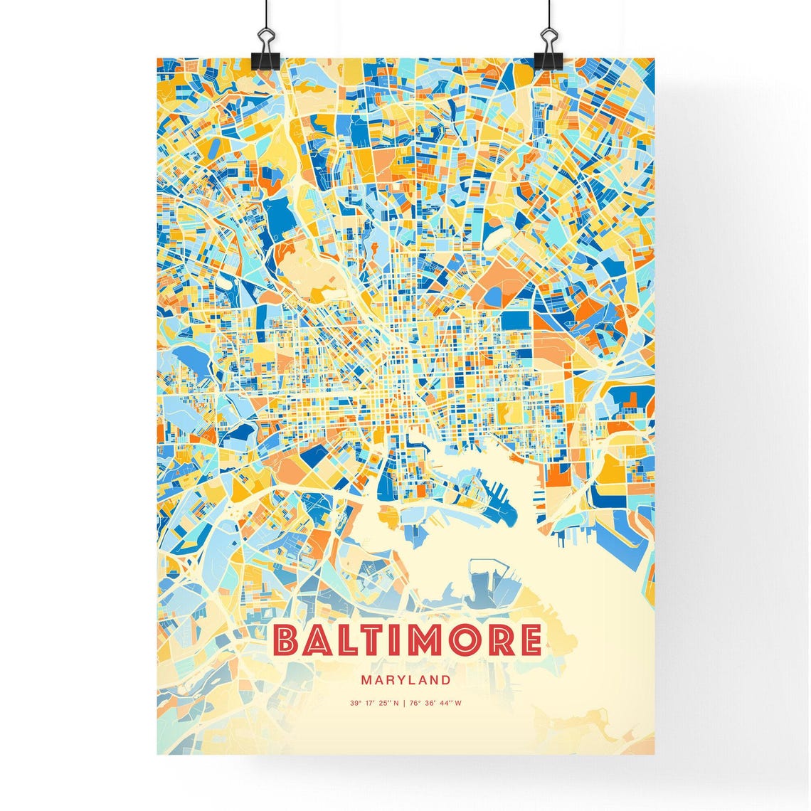 Baltimore Maryland Blue Orange Abstract City Map Fine Art Poster - Image 3