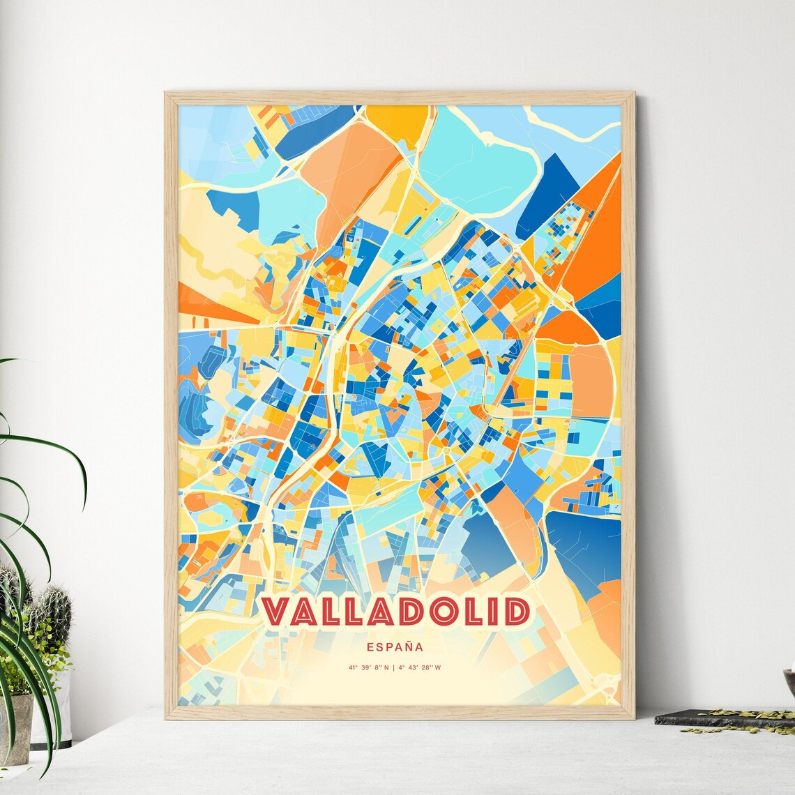 Valladolid Spain Colorful City Map Poster Blue Orange Spanish Wall Decor
