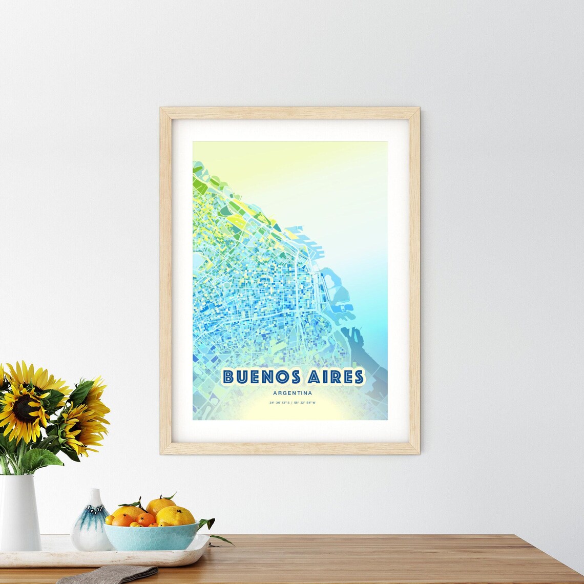 Buenos Aires Argentina Bluish Watercolor City Map Art Poster - Image 2