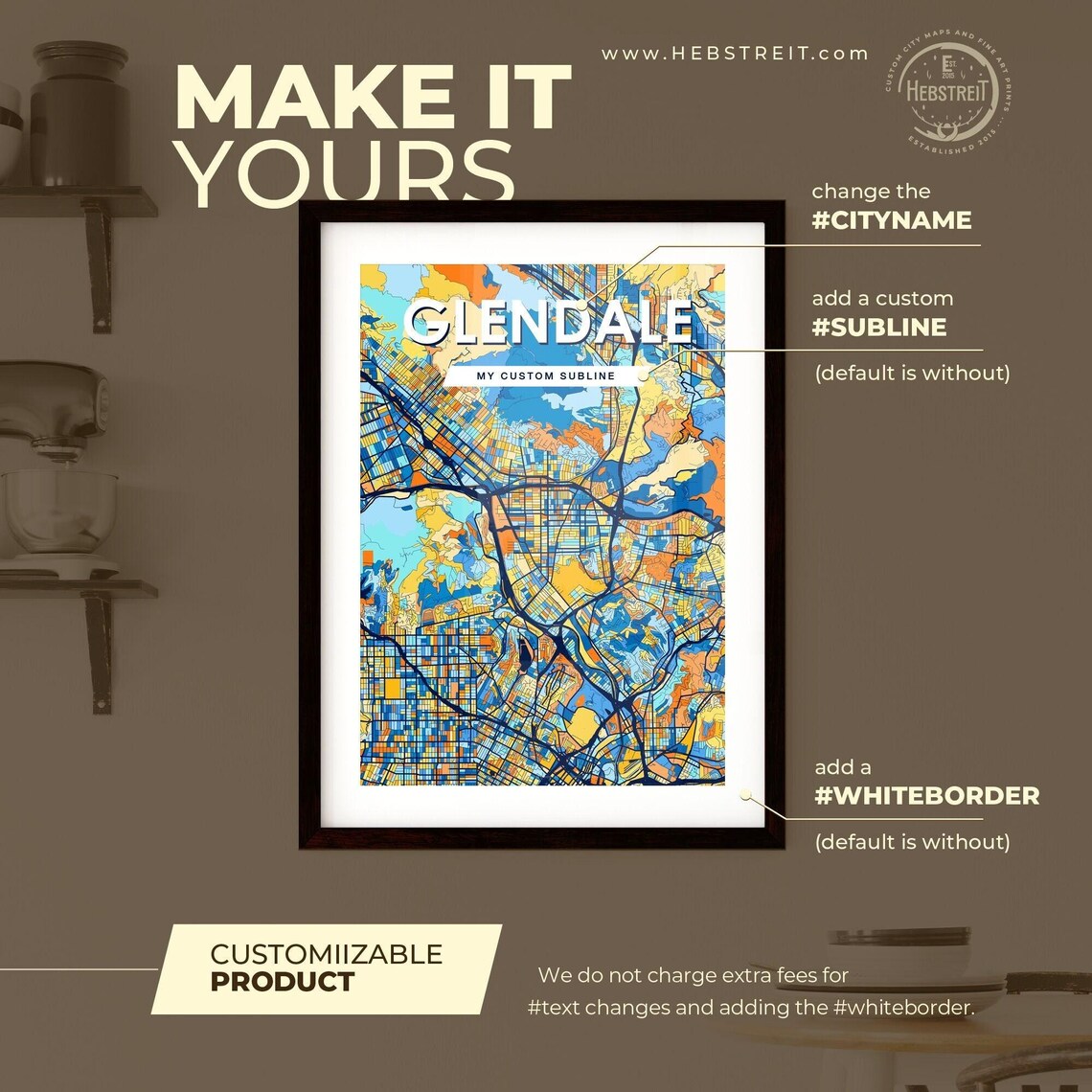 Glendale California Colorful Vibrant City Street Map Art Poster - Image 2