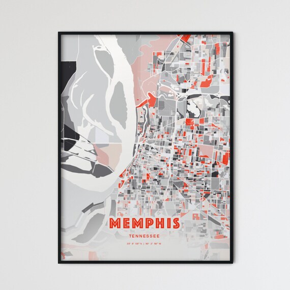 Memphis Tennessee Bold Red Modern City Street Map Artwork Poster