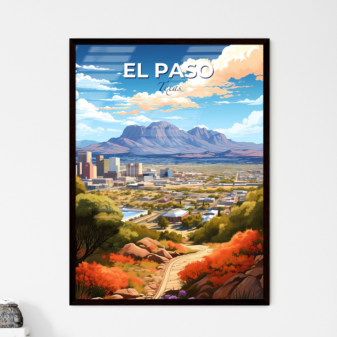 El Paso Texas Scenic Franklin Mountains Vintage Travel Poster