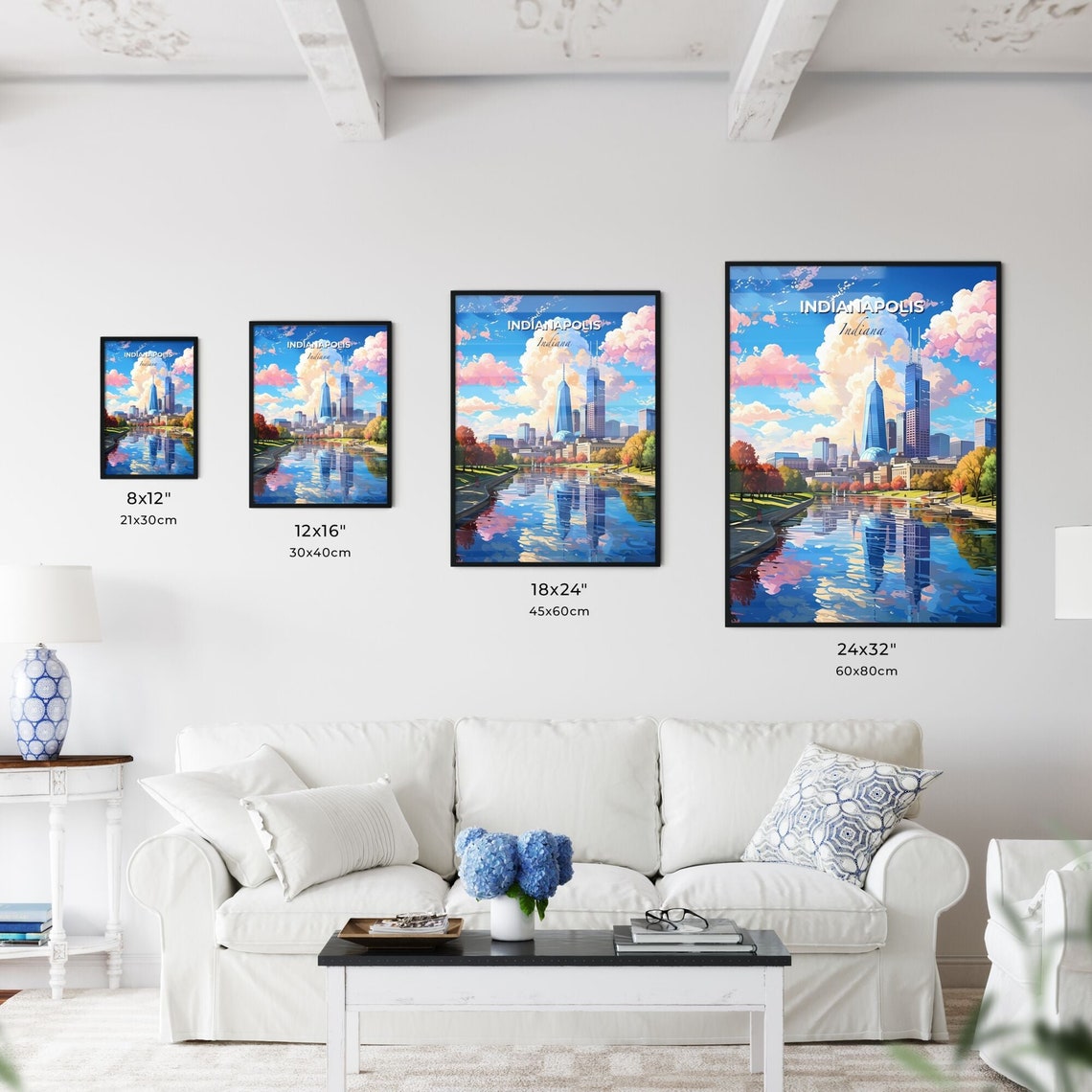 Indianapolis Indiana River Reflection Skyline Autumn Travel Poster - Image 3