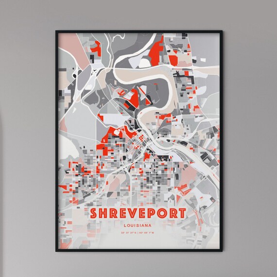 Shreveport Louisiana Modern Red Expressive City Map Art Poster