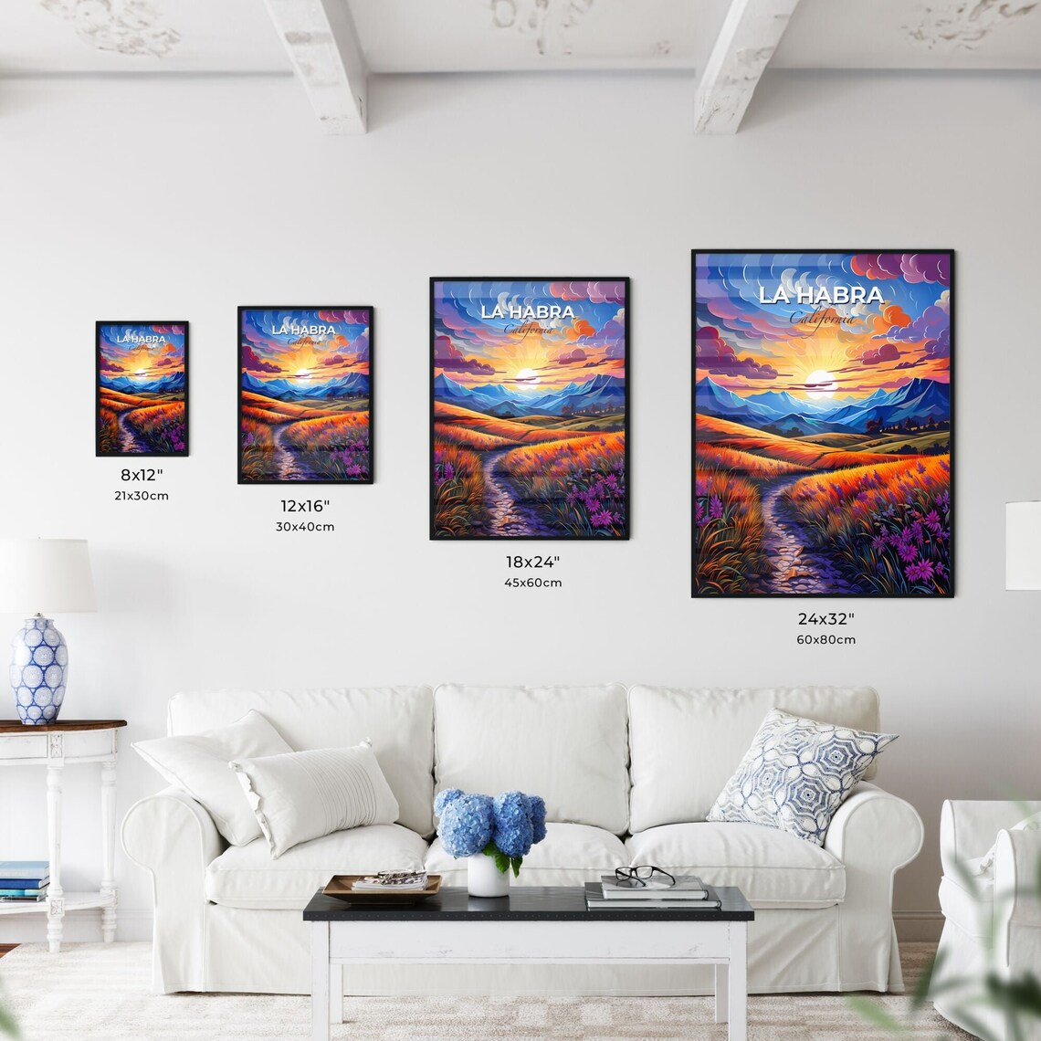 La Habra California Sunset Mountain Travel Poster Wildflower Art - Image 3