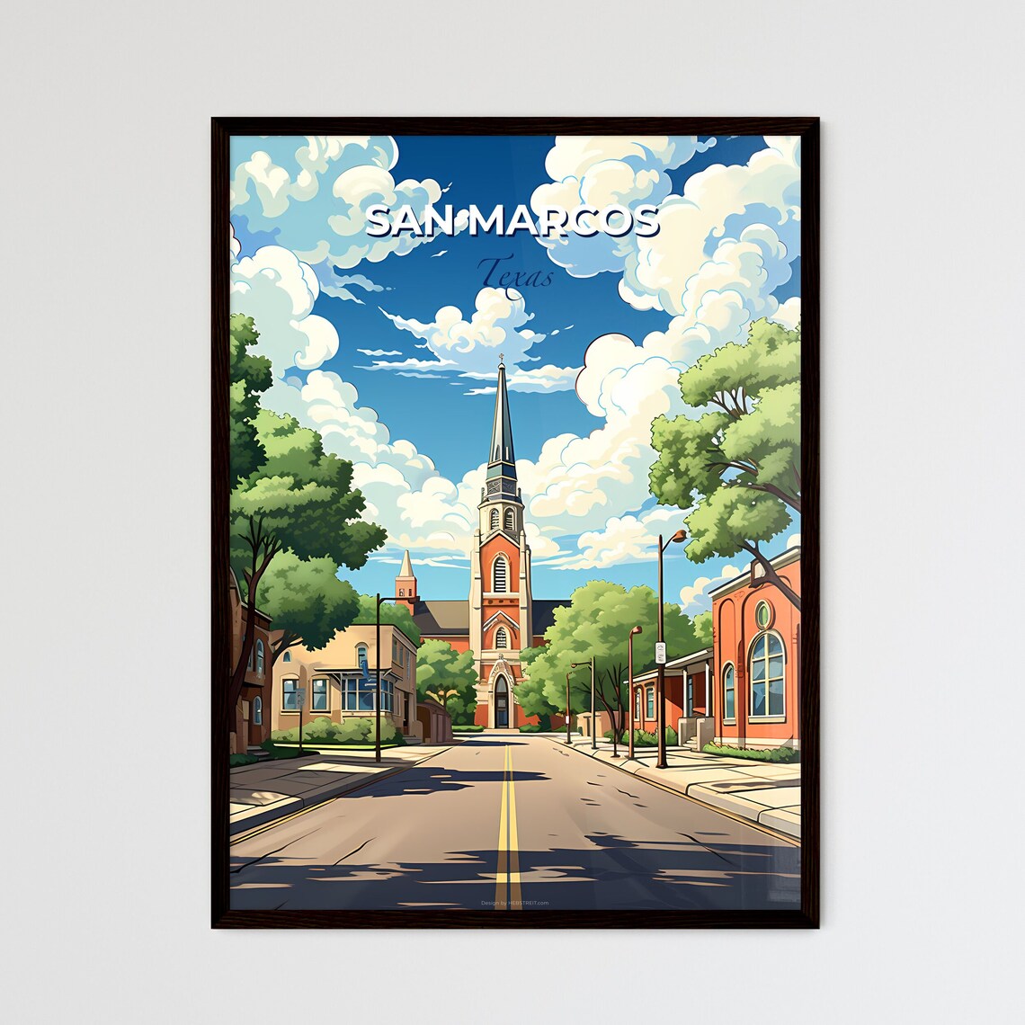 San Marcos Texas Church Street Daytime Vintage Travel Poster