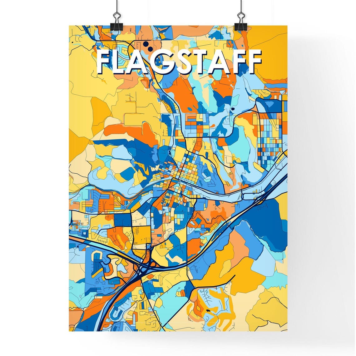 Flagstaff Arizona Bold Blue and Orange City Map Decor Poster - Image 4