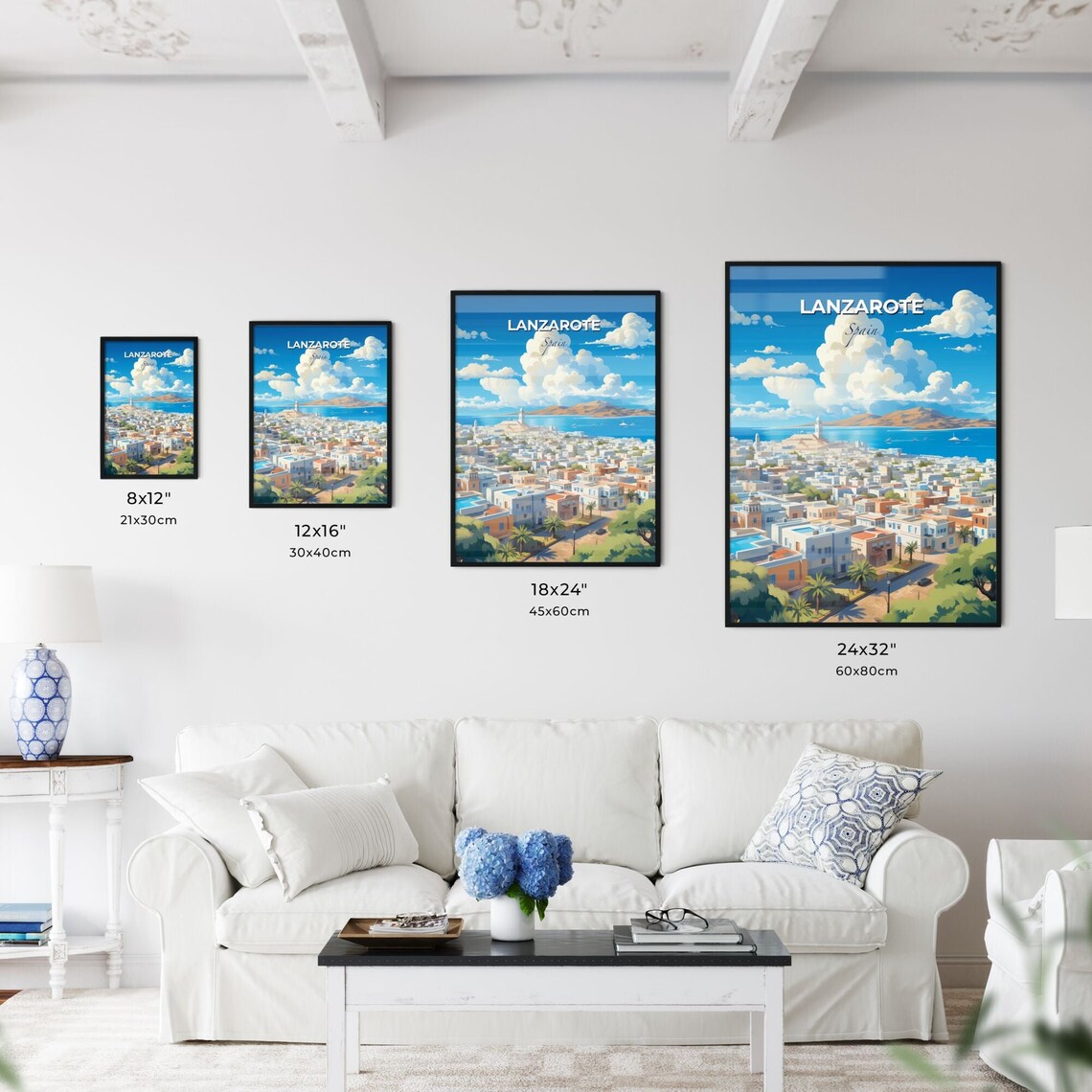 Lanzarote Spain Bright Scenic Illustrated City Travel Art Poster - Image 3