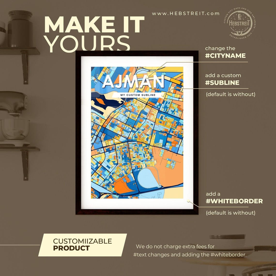 Ajman United Arab Emirates Colorful City Street Map Art Poster - Image 2