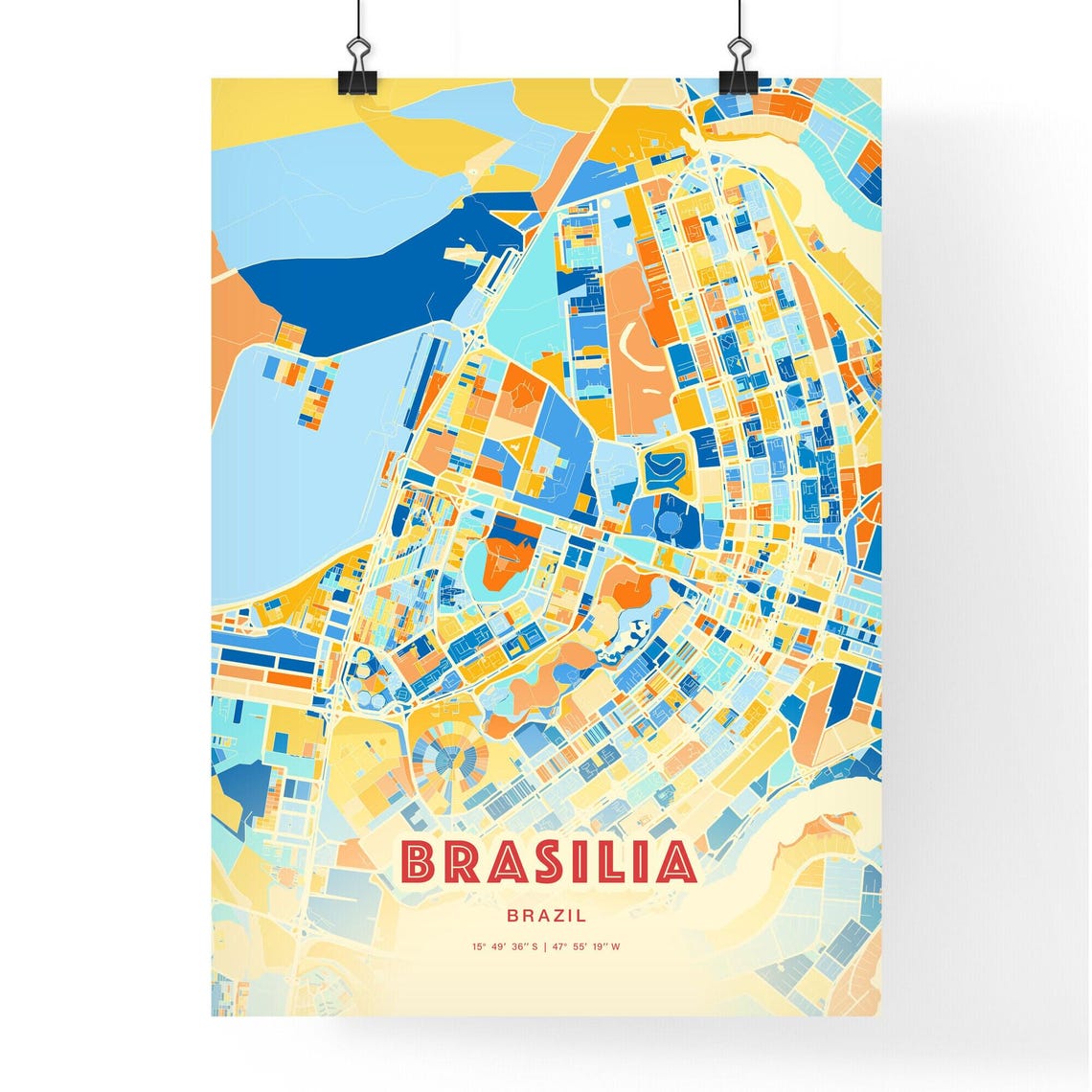 Brasilia Brazil City Map Art Poster Blue Orange Street Style - Image 3