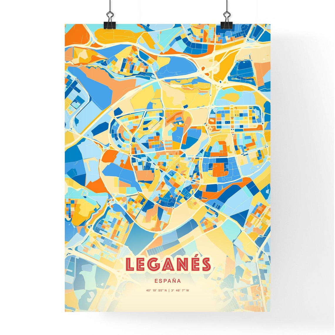 Leganes Spain Modern Colorful Abstract City Map Blue Orange Poster - Image 3