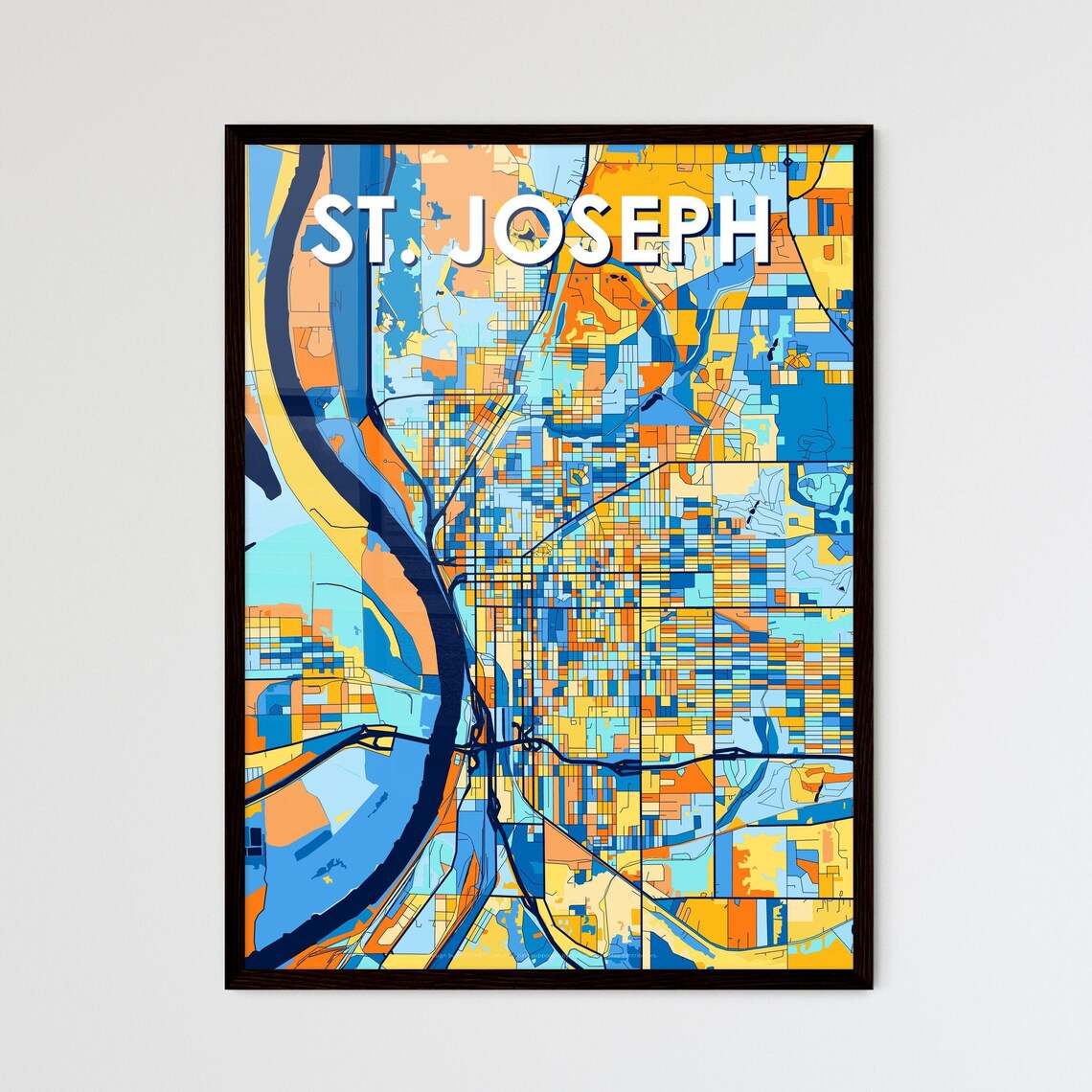 St. Joseph Missouri River City Map Colorful Art Print Decor Gift
