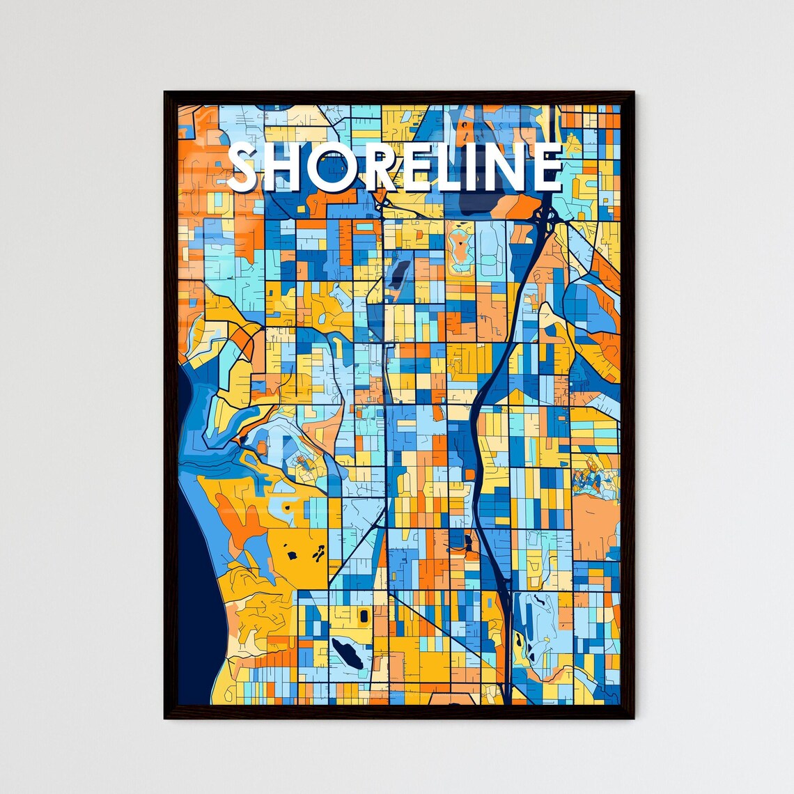 Shoreline Vibrant Geometric Mosaic City Street Map Art Poster