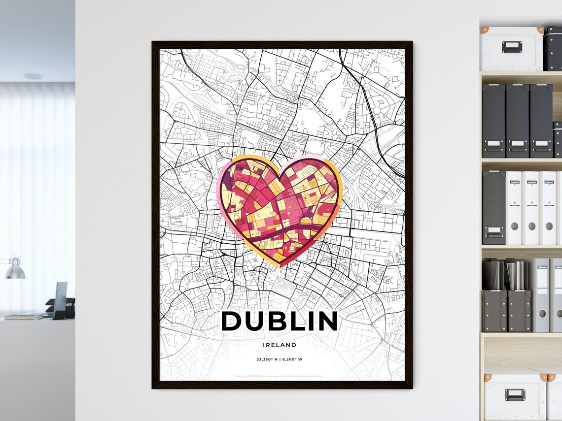 Dublin Ireland Minimalist Line Art Heart Shaped City Map Poster