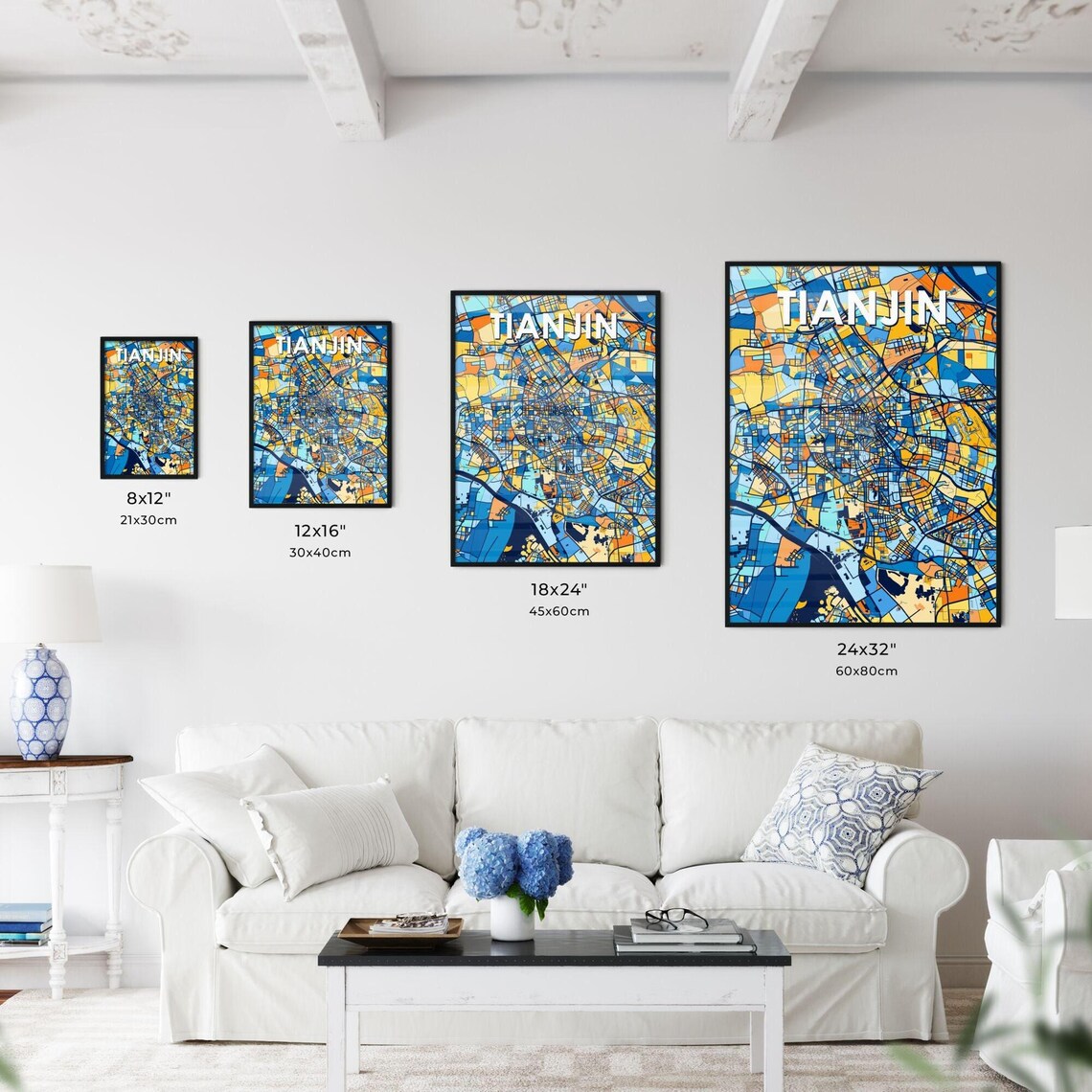Tianjin China Bold Colorful Vibrant City Street Map Art Poster - Image 3