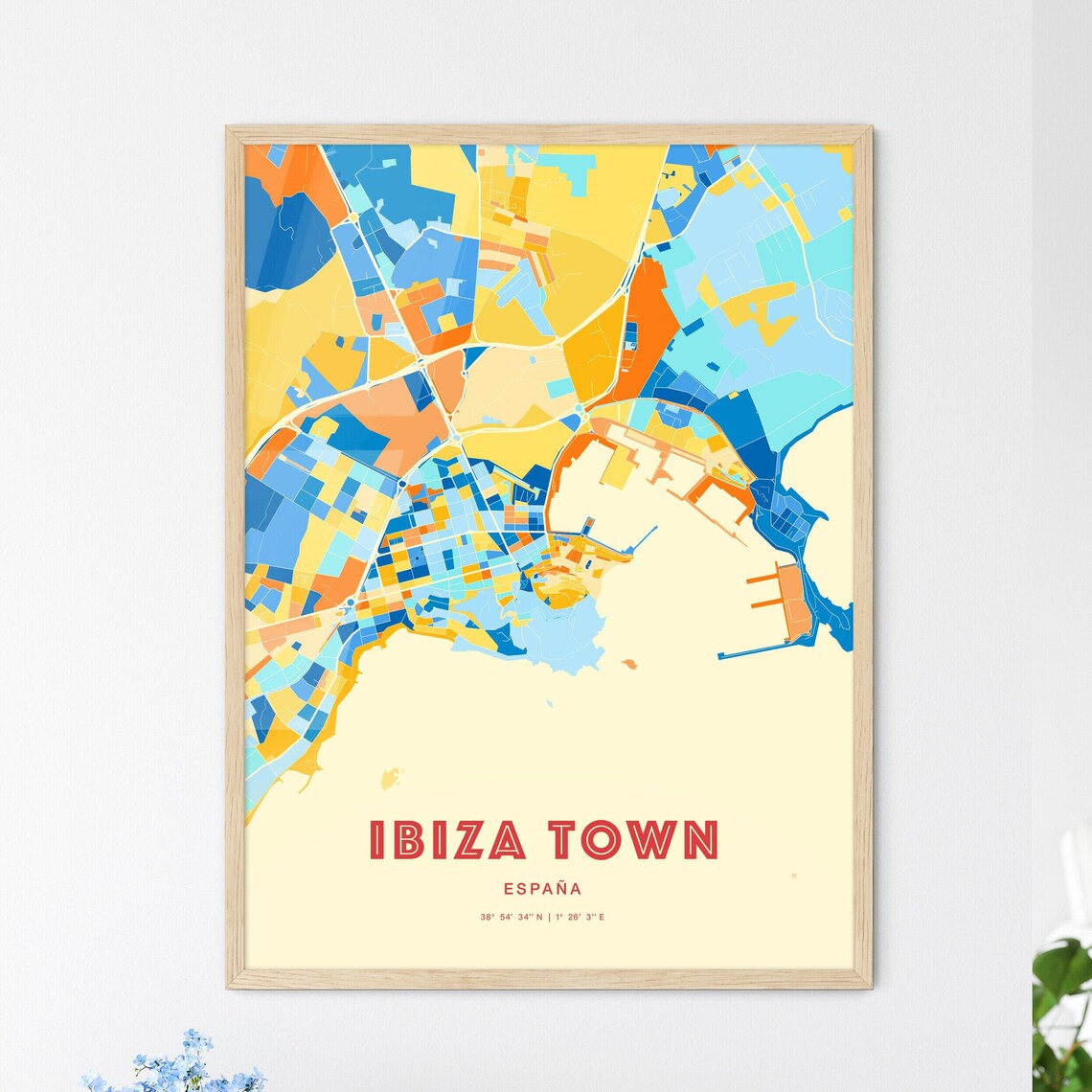 Ibiza Town Spain Blue Orange Island City Map Art Poster for Walls