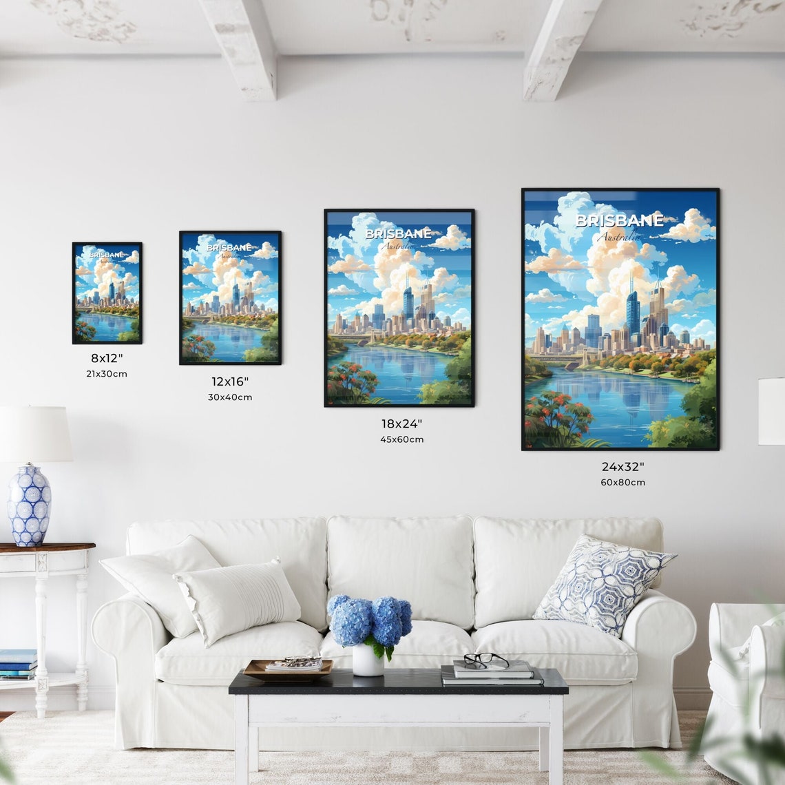 Brisbane Australia River Skyline under Towering Clouds Poster - Image 3