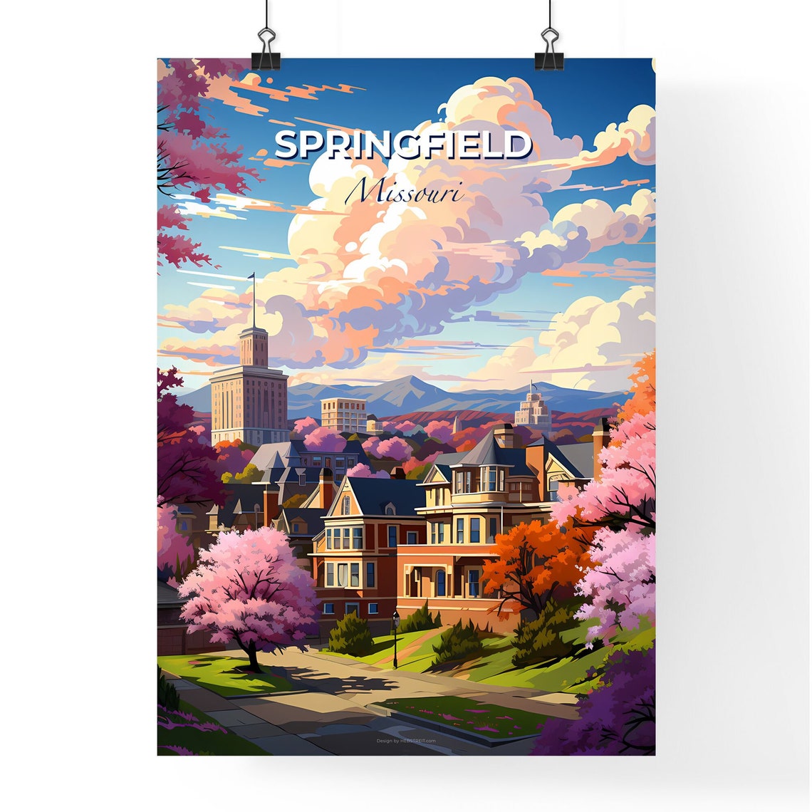 Springfield Missouri Cherry Blossom City Sunset Spring Scene Poster - Image 4