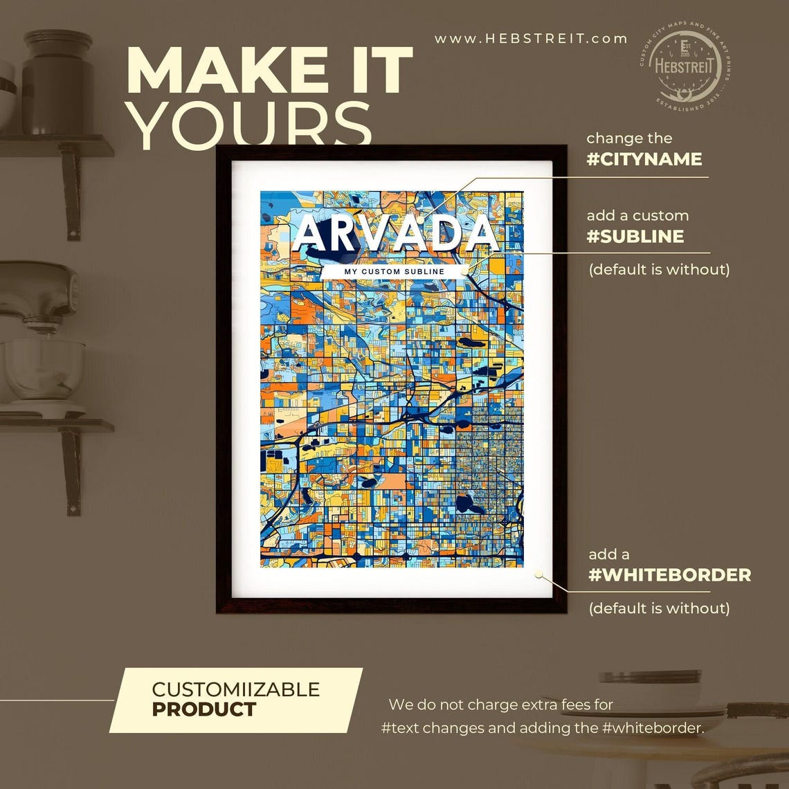Arvada Colorado Vibrant Colorful Illustrated Street Map Art Poster - Image 2