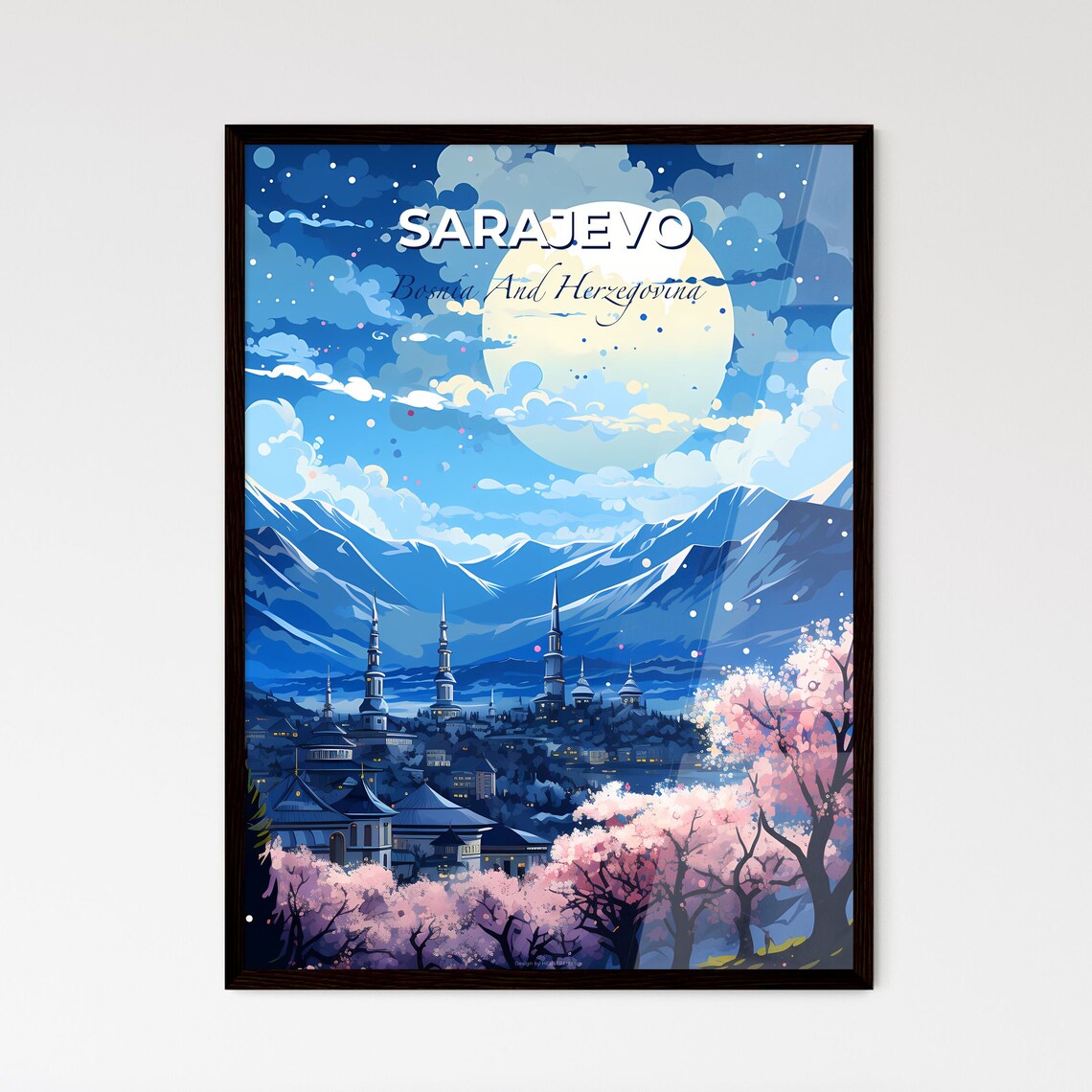 Sarajevo Bosnia And Herzegovina Moonlit Minaret Mountain Poster
