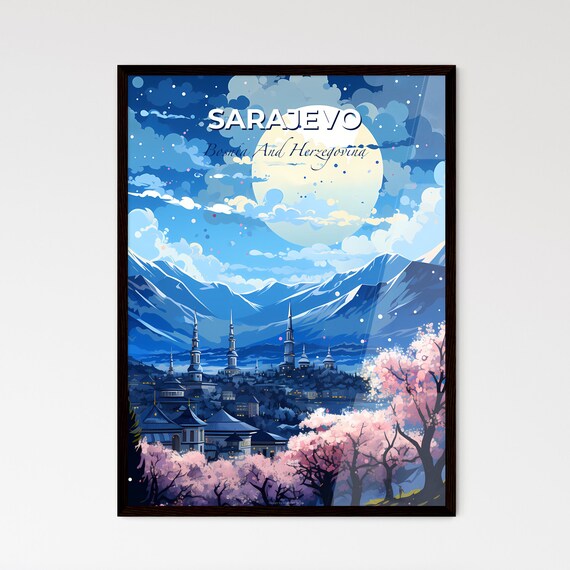 Sarajevo Bosnia And Herzegovina Moonlit Minaret Mountain Poster