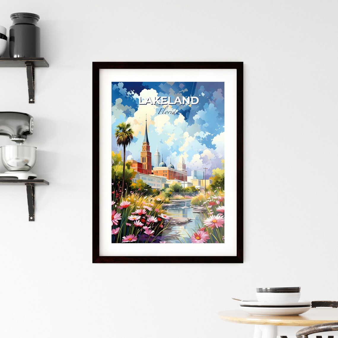 Lakeland Florida Church Spire River Pink Daisy Garden Art Poster - Image 2