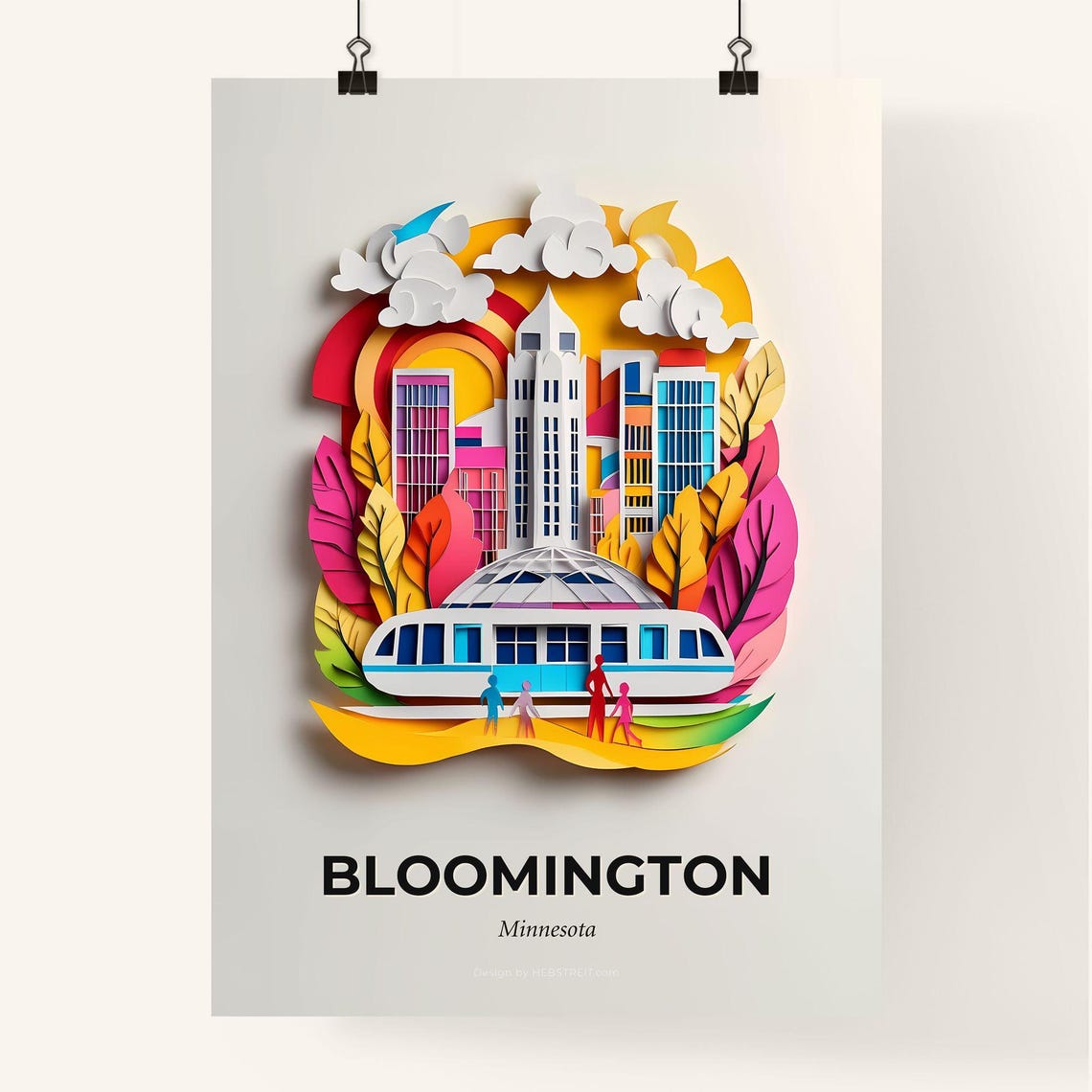 Bloomington Minnesota Skyline Train Colorful Paper Cut Poster - Image 4