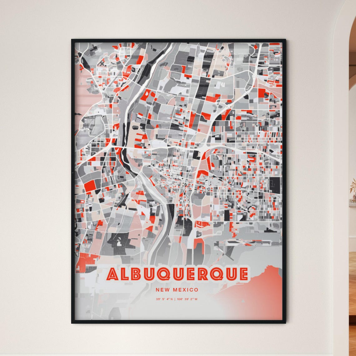 Albuquerque New Mexico Red and Grey Expressive City Map Art Poster