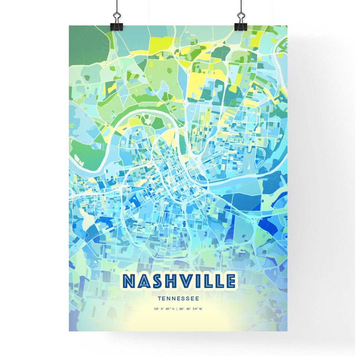 Nashville Tennessee Bluish Gradient City Map Art Poster Customizable - Image 3