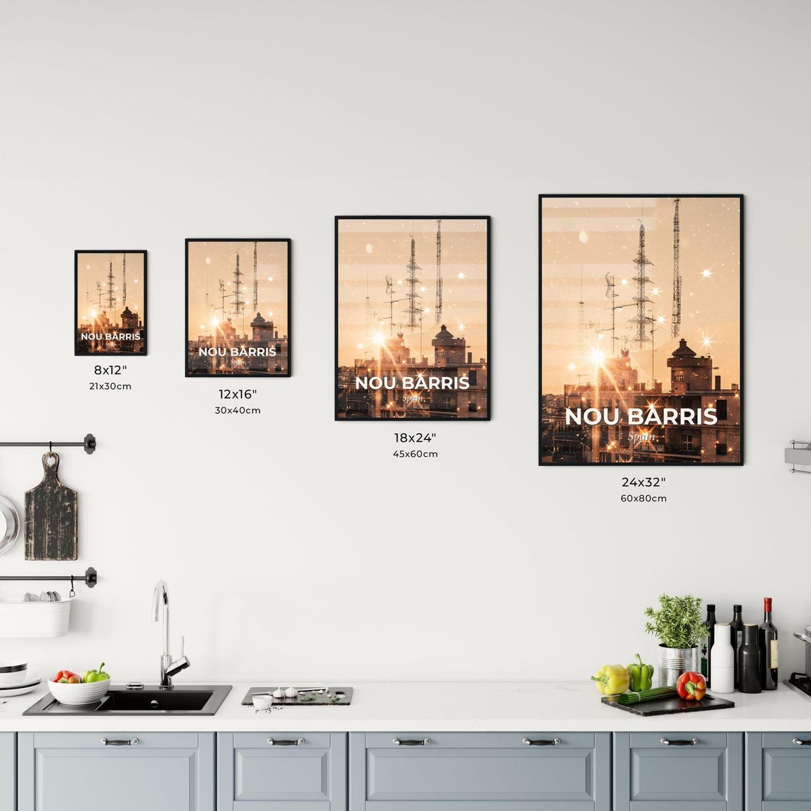 Nou Barris Spain Sunset Rooftop Antennas Sparkling Art Poster - Image 3