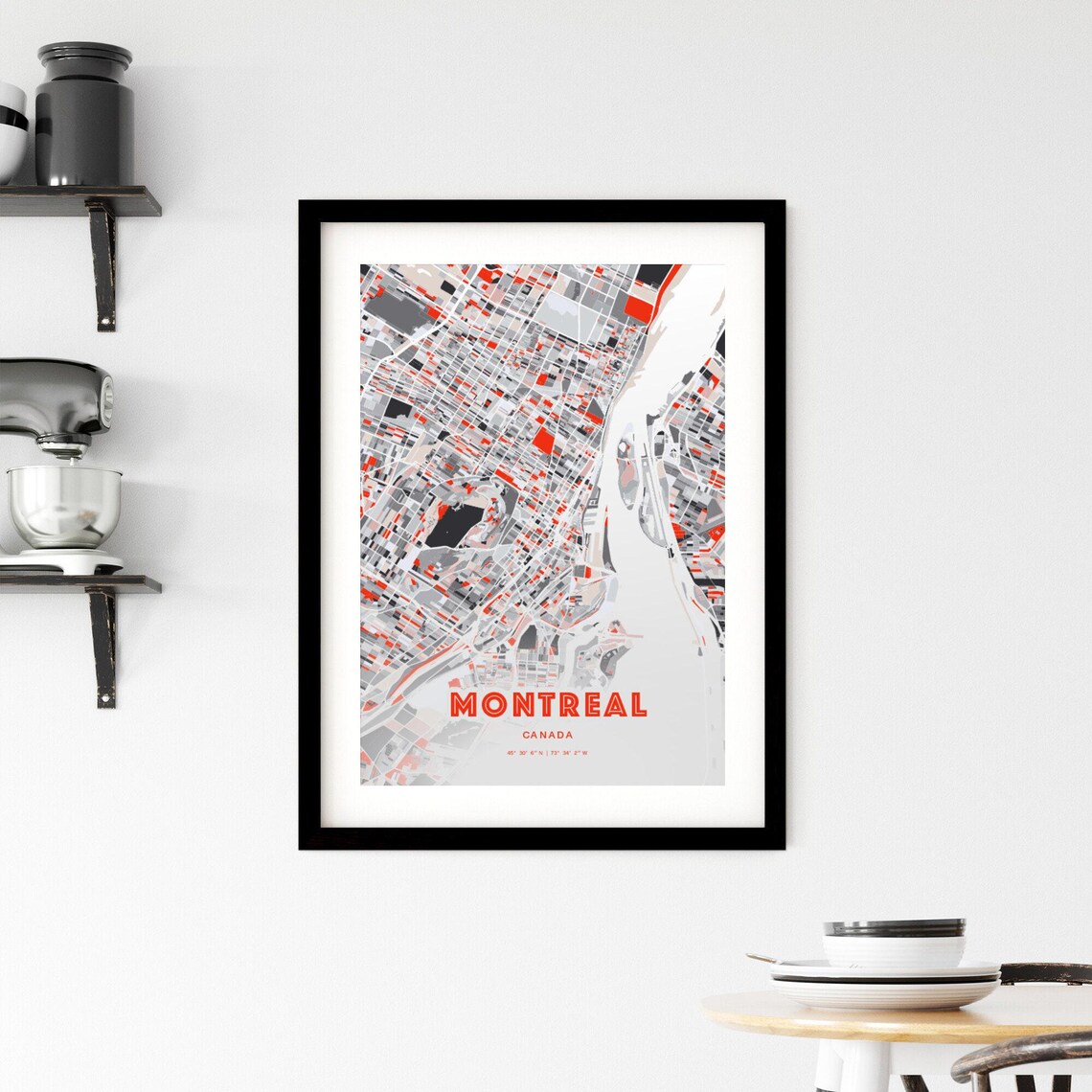 Montreal Canada Modern Red Gray Expressive City Map Poster Customizable - Image 2