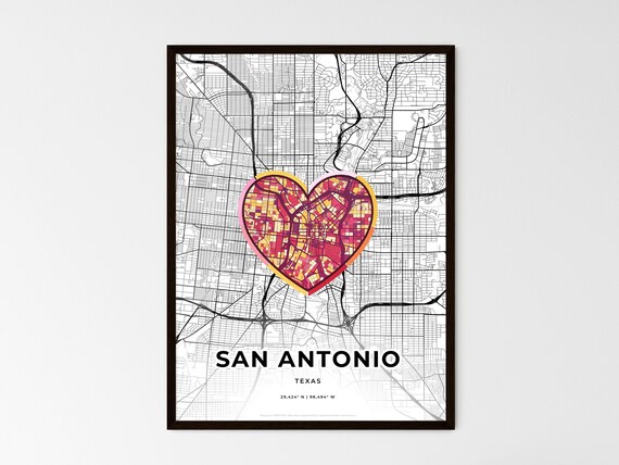 San Antonio Texas Minimal Map Art With Colorful Heart Icon Poster