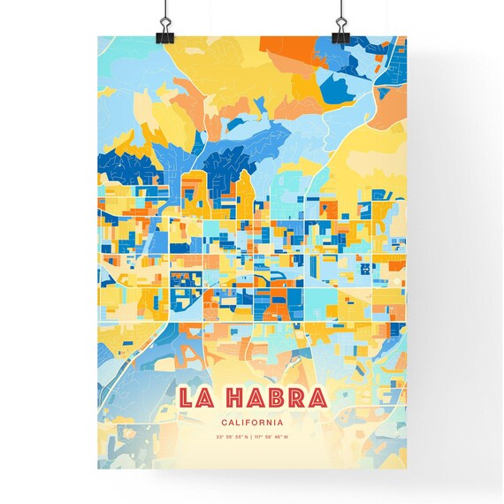 La Habra California Blue Orange City Map Art Home Decor Poster