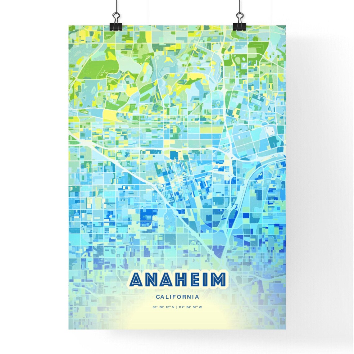 Anaheim California Vibrant Abstract Watercolor City Street Map Poster - Image 3
