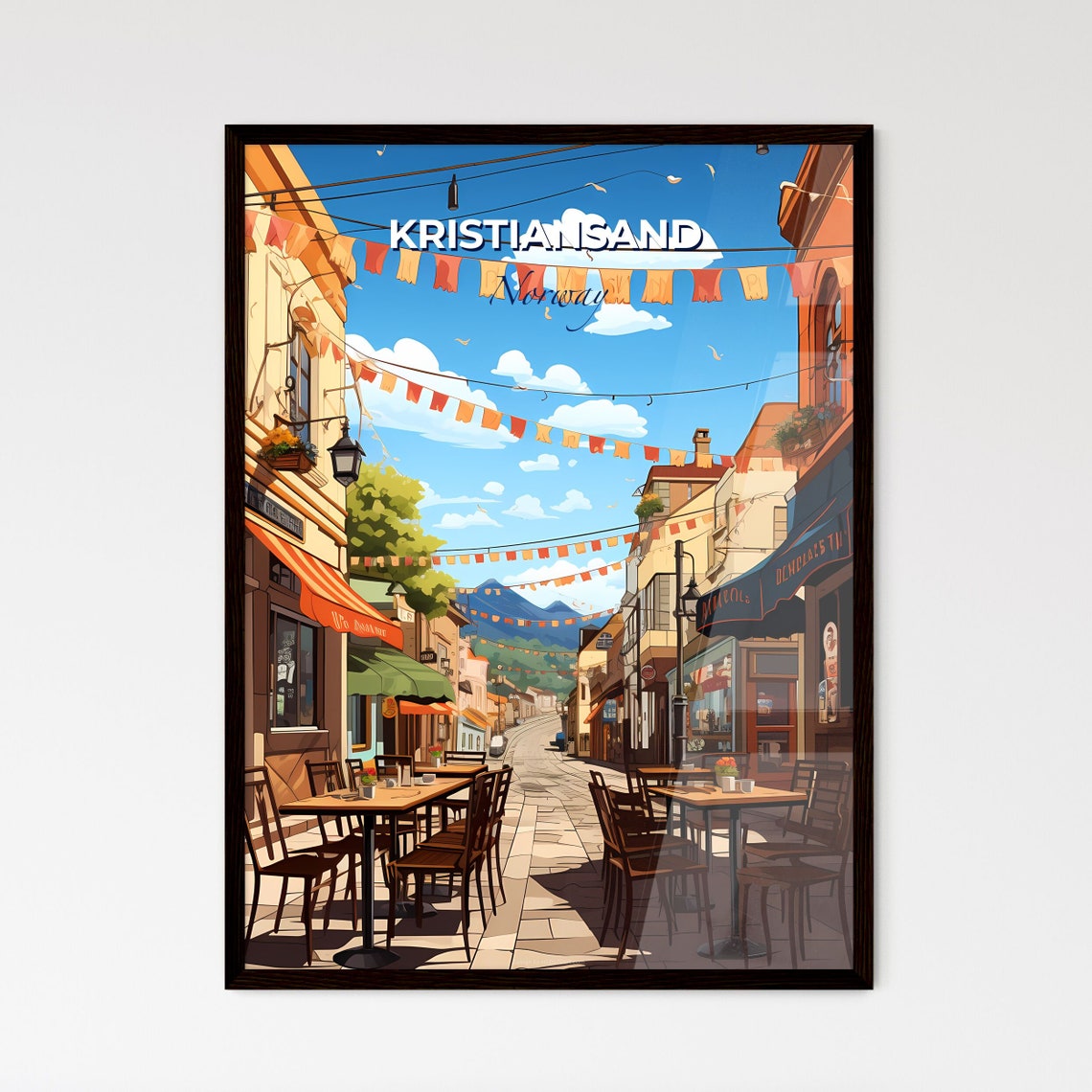Kristiansand Norway Cafe Street Bunting Festival Flags Poster