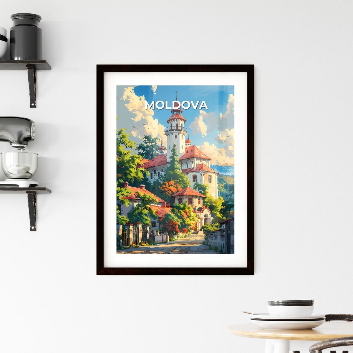 Moldova Sunny White Monastery Village Red Roofs Bell Tower Poster - Image 2